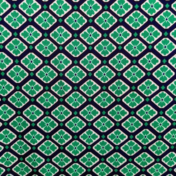 Boat Neck Clover Medallion Print Striped Dress M Elbow Sleeves Stretch Mod Green - Picture 4 of 6